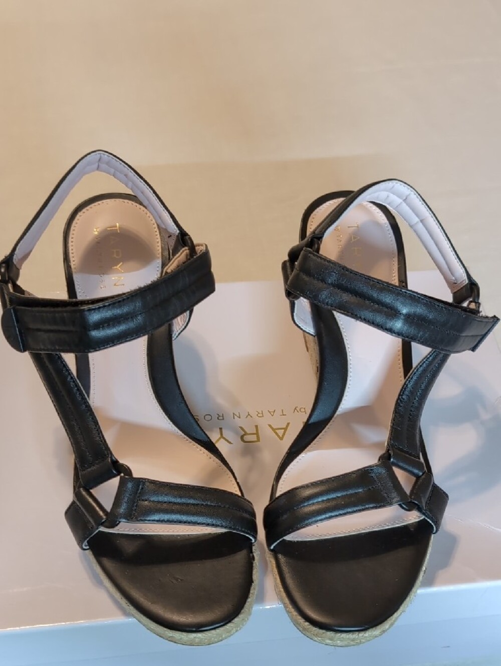 Taryn by Taryn Rose Black Leather Platform Sandals Sz 8.5